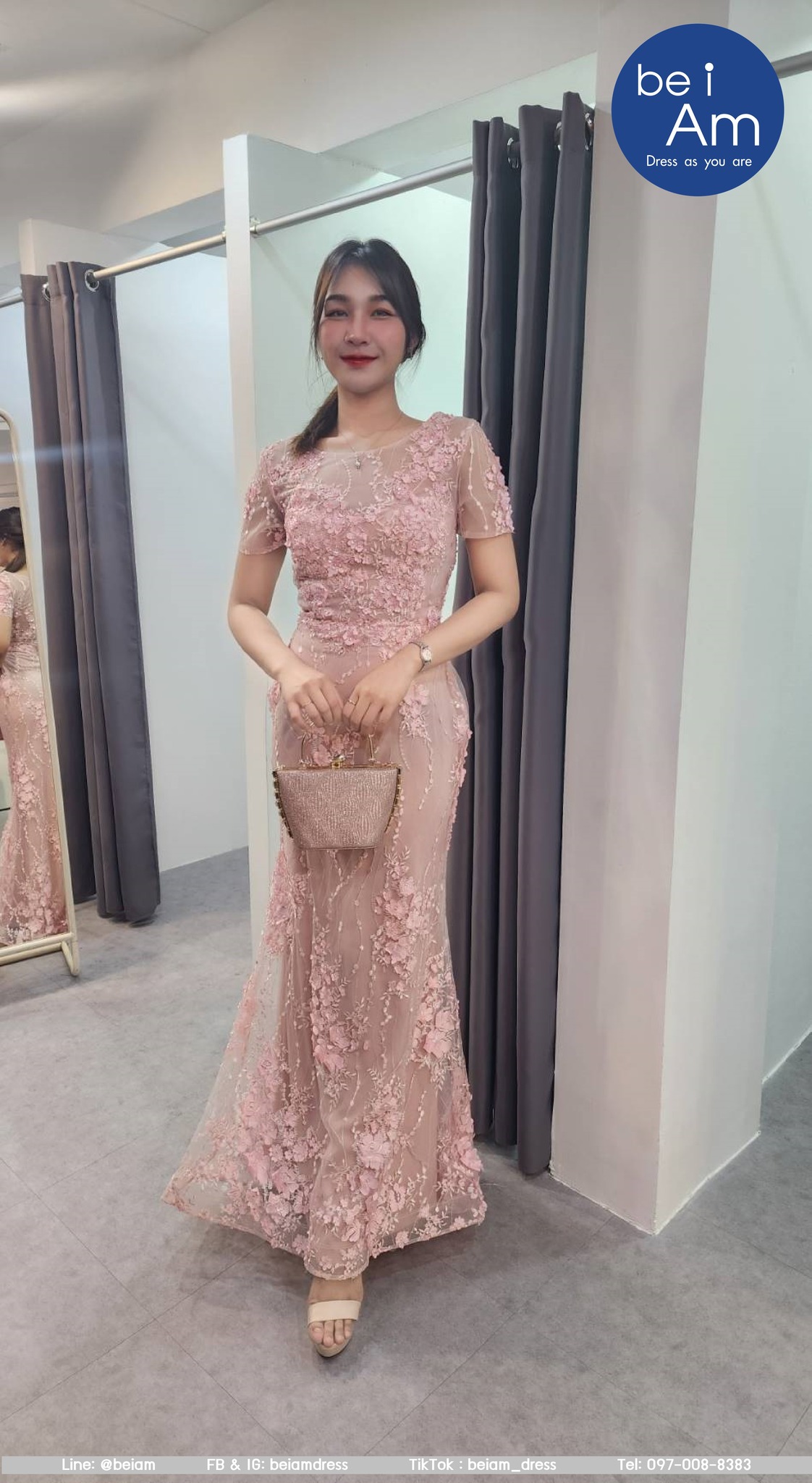 Cwn ดาราวดียาว ชมพู 4XL ชุดราตรียาว ชมพู