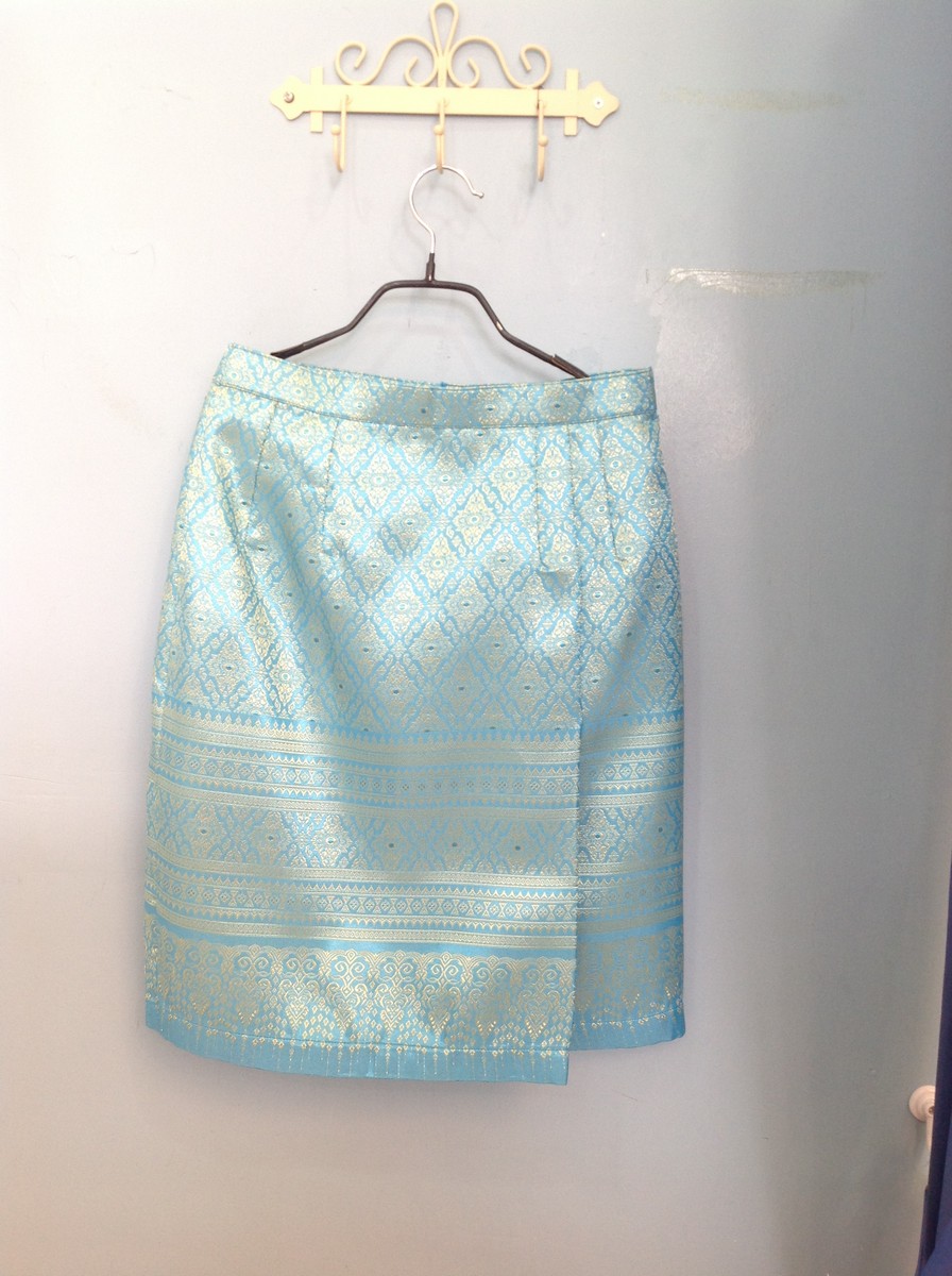 กระโปรง-ลายกนก ฟ้า(XXL)-13(ห้ามจองหาไม่เจอ) ชุดไทย ฟ้า