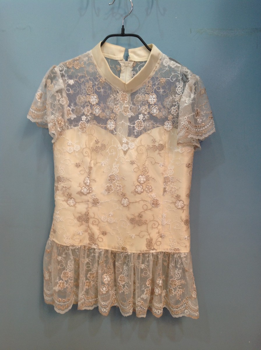 เสื้อไทย-ลูกไม้คอจีน ครีม-06(XL) ชุดไทย ครีม