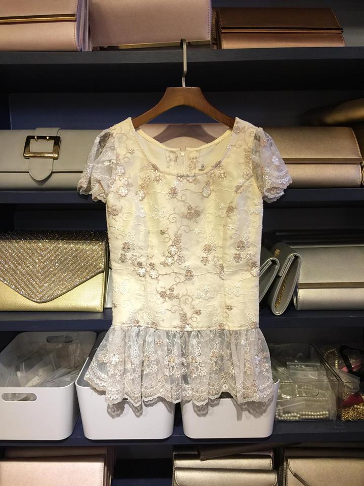 เสื้อไทย-ลูกไม้แขนสั้น ครีม L-07 ชุดไทย ครีม