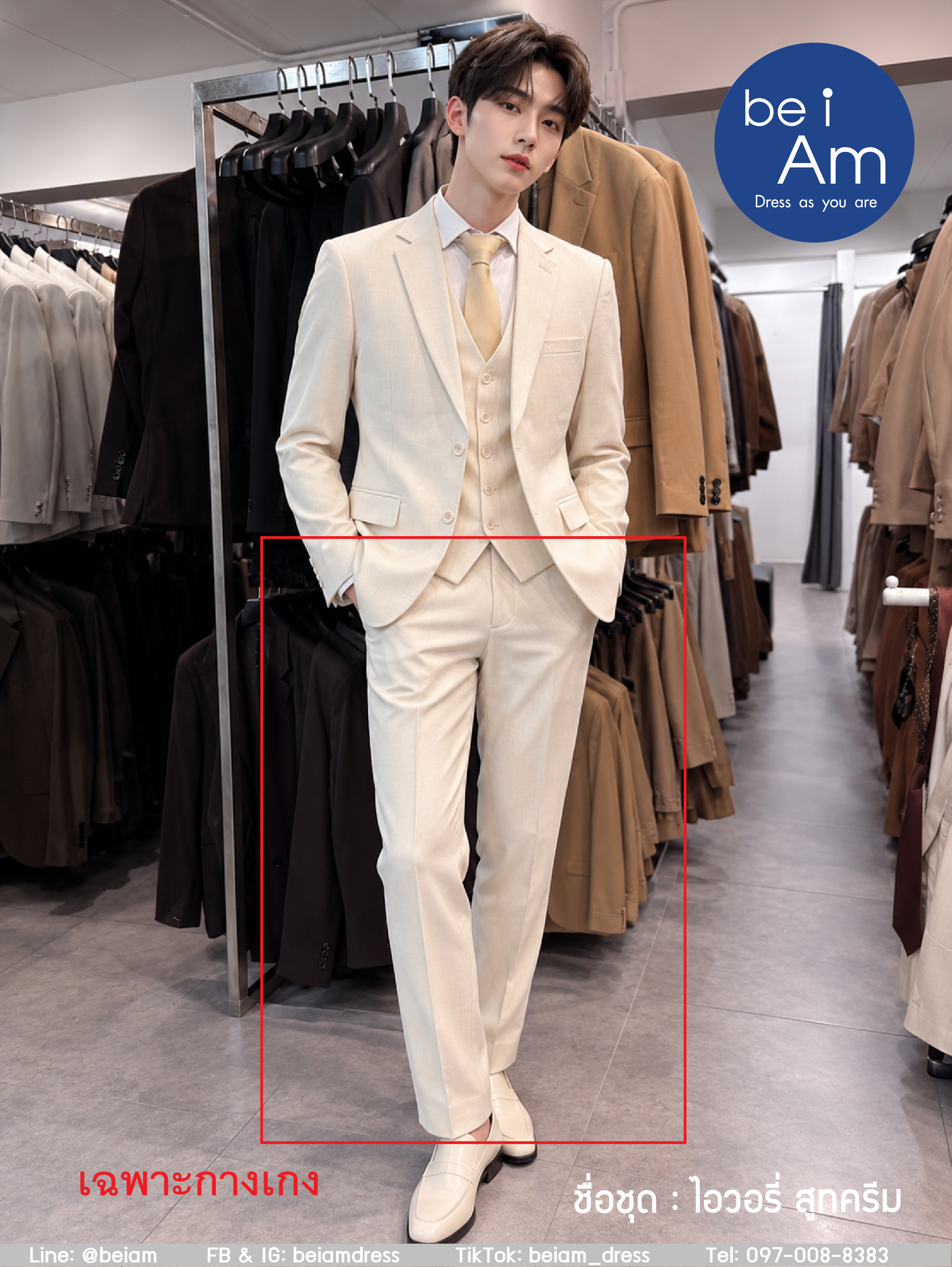 กางเกงสูทครีม ไอวอรี่ size 40 ชุดสูท ครีม
