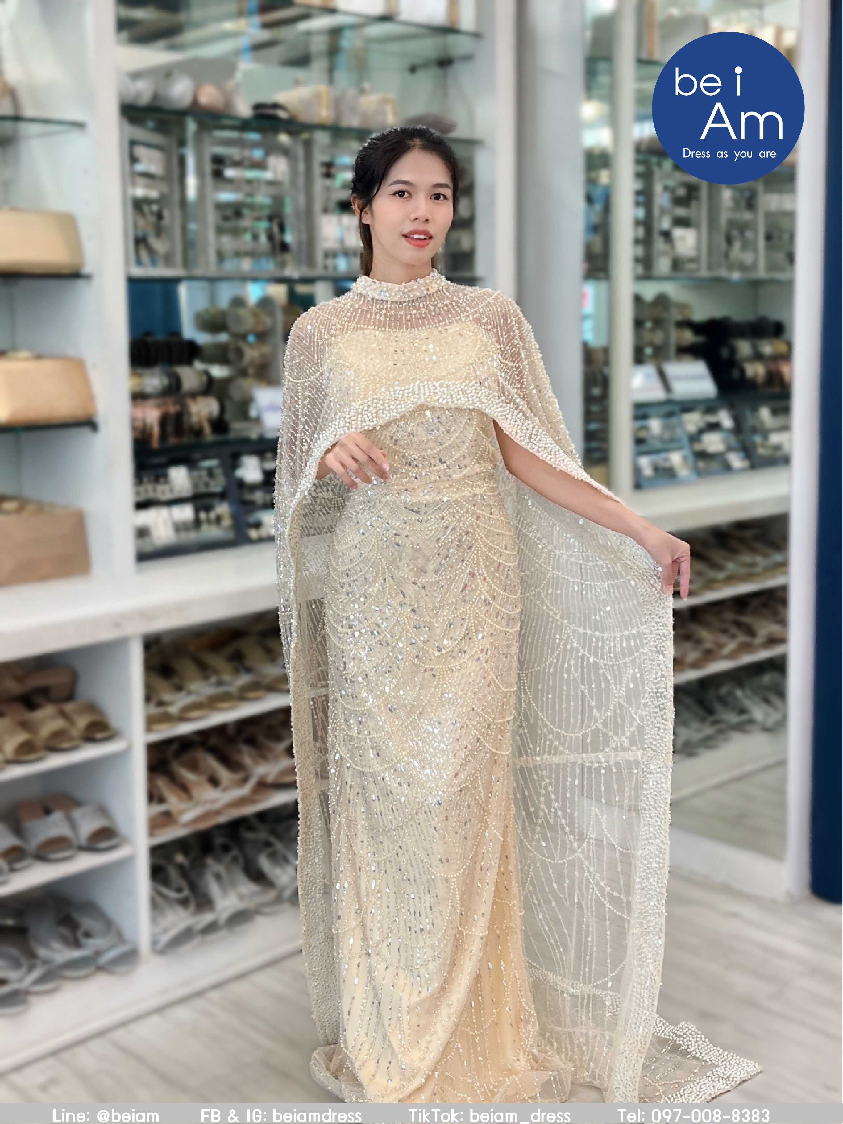 cwn ฟีโอน่ายาว พรีเมียมครีมทอง ชุดราตรียาว ทอง