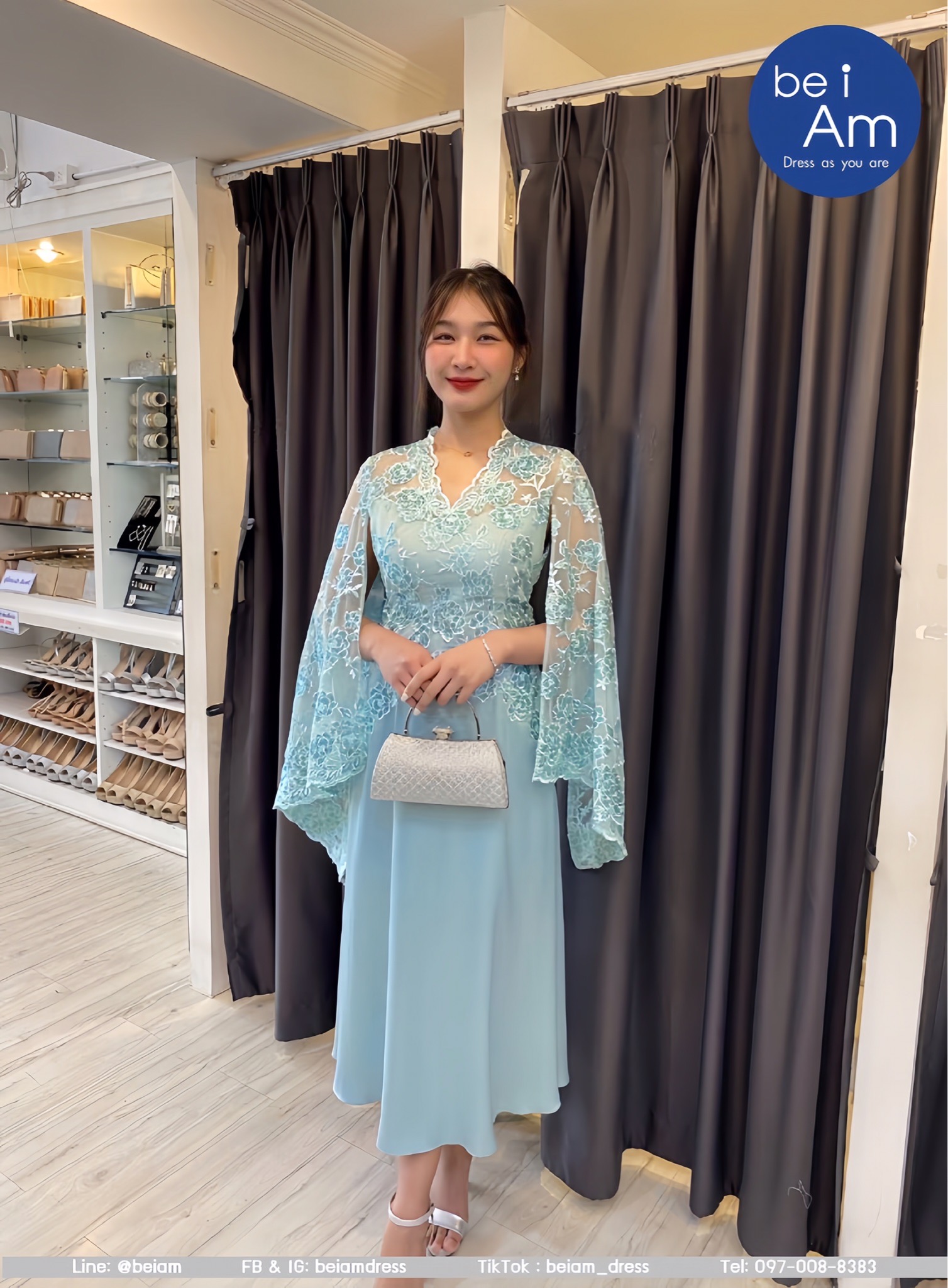 พิกุลแก้ว ยาวเขียวอ่อน ชุดราตรียาว เขียว