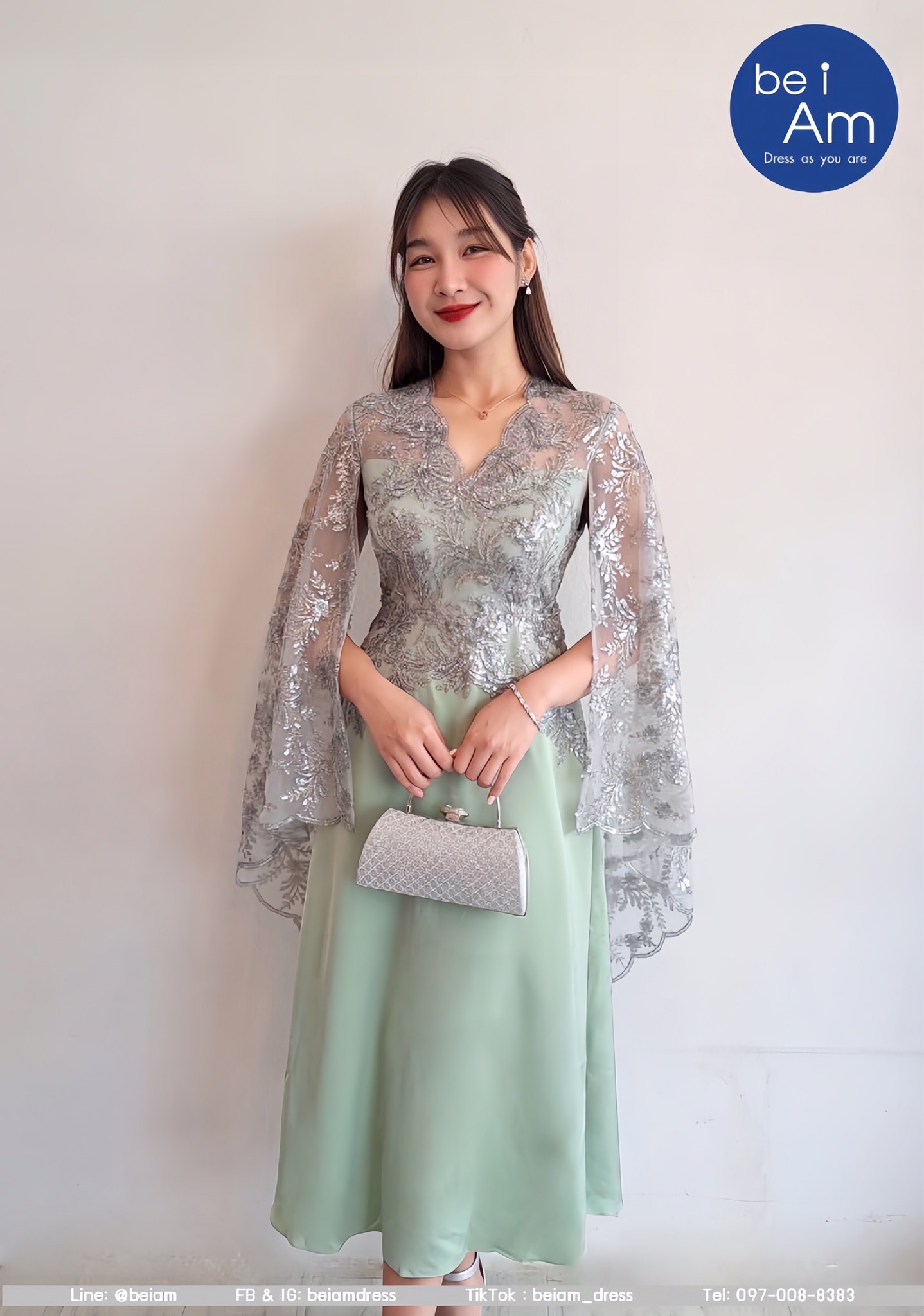 เพชรอุมายาว เทาเขียว ชุดราตรียาว เขียว