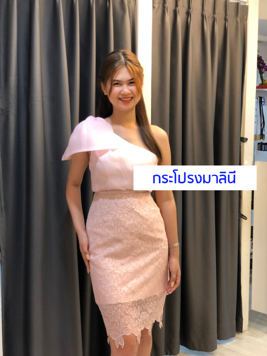 กระโปรงมาลินี ชมพู L-01 ชุดราตรีสั้น ชมพู