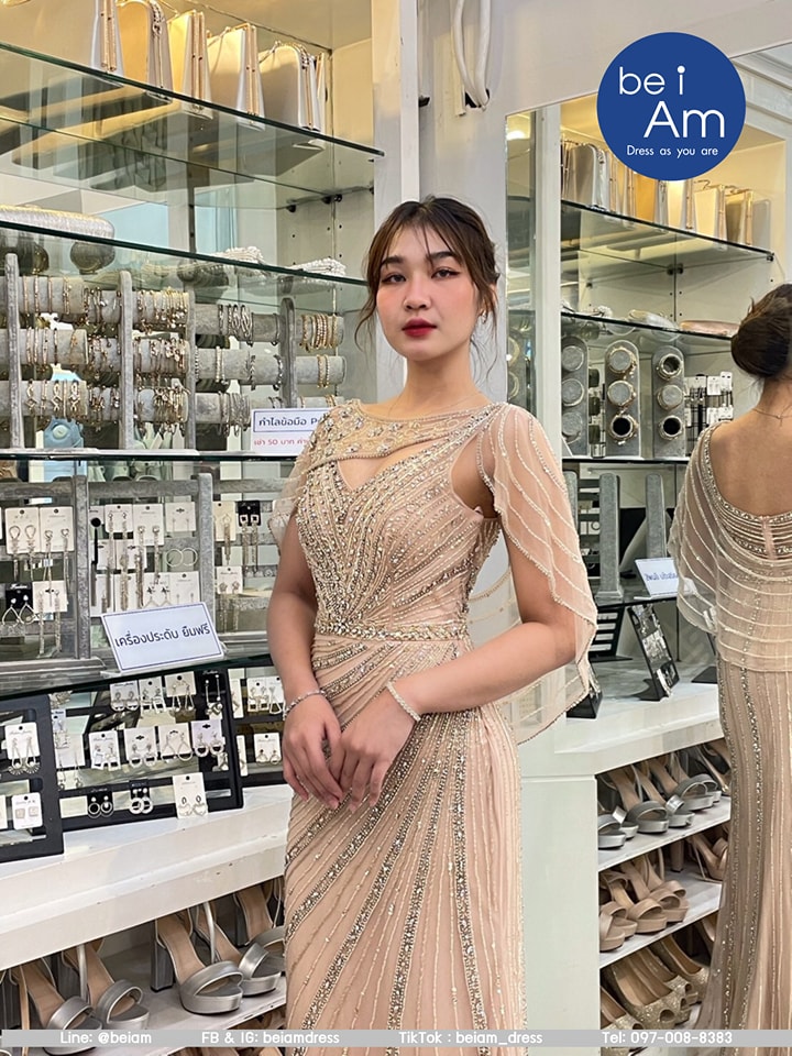 cwn เพชรไพลินยาว พรีเมียมชมพู ชุดราตรียาว ชมพู