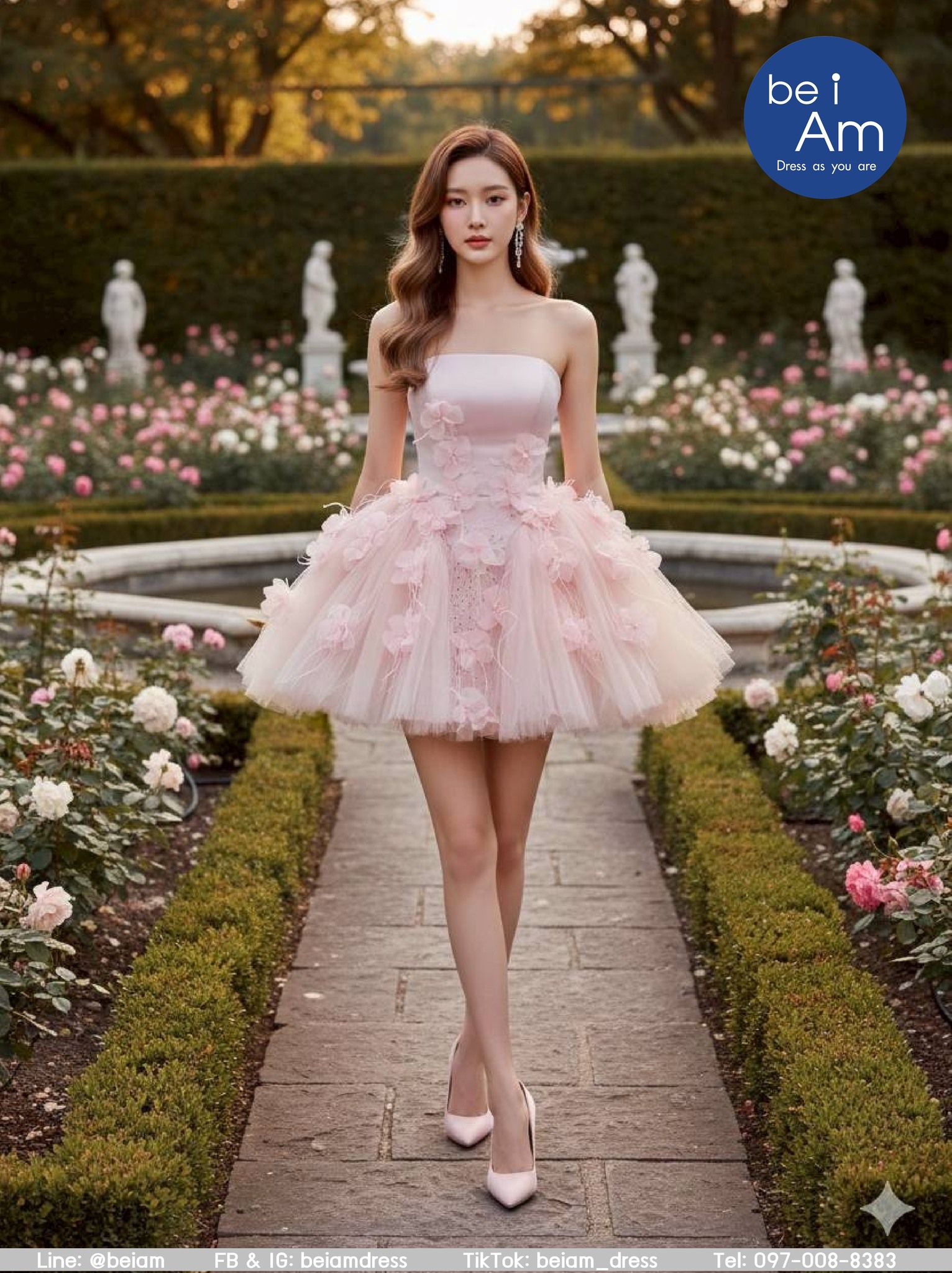 cwn บลูเก้สั้น ชมพู ชุดราตรีสั้น ชมพู