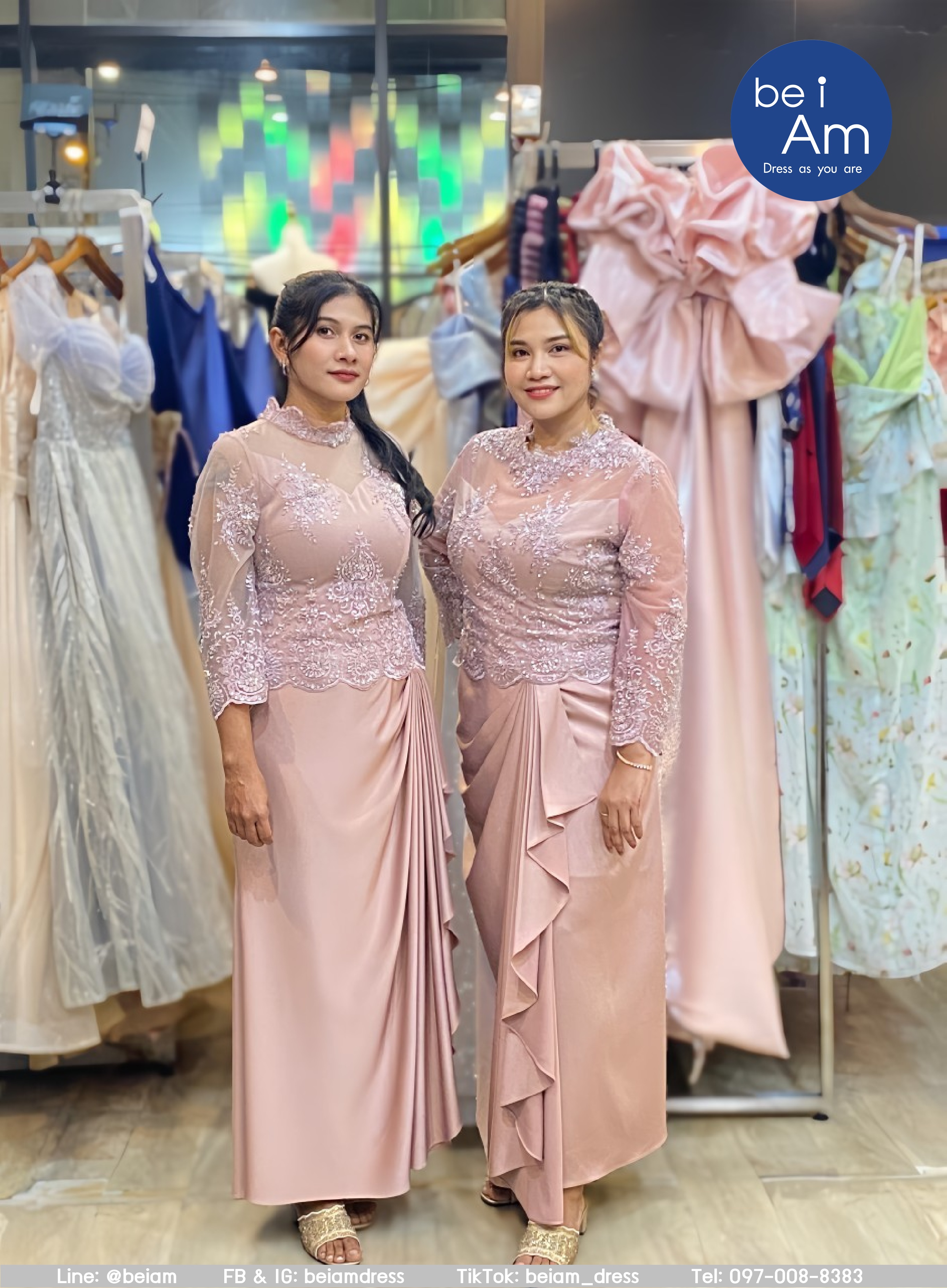 เพชรรัตน์ ยาว กลีบบัว 02 (ผ้าซาติน) ชุดราตรียาว ชมพู