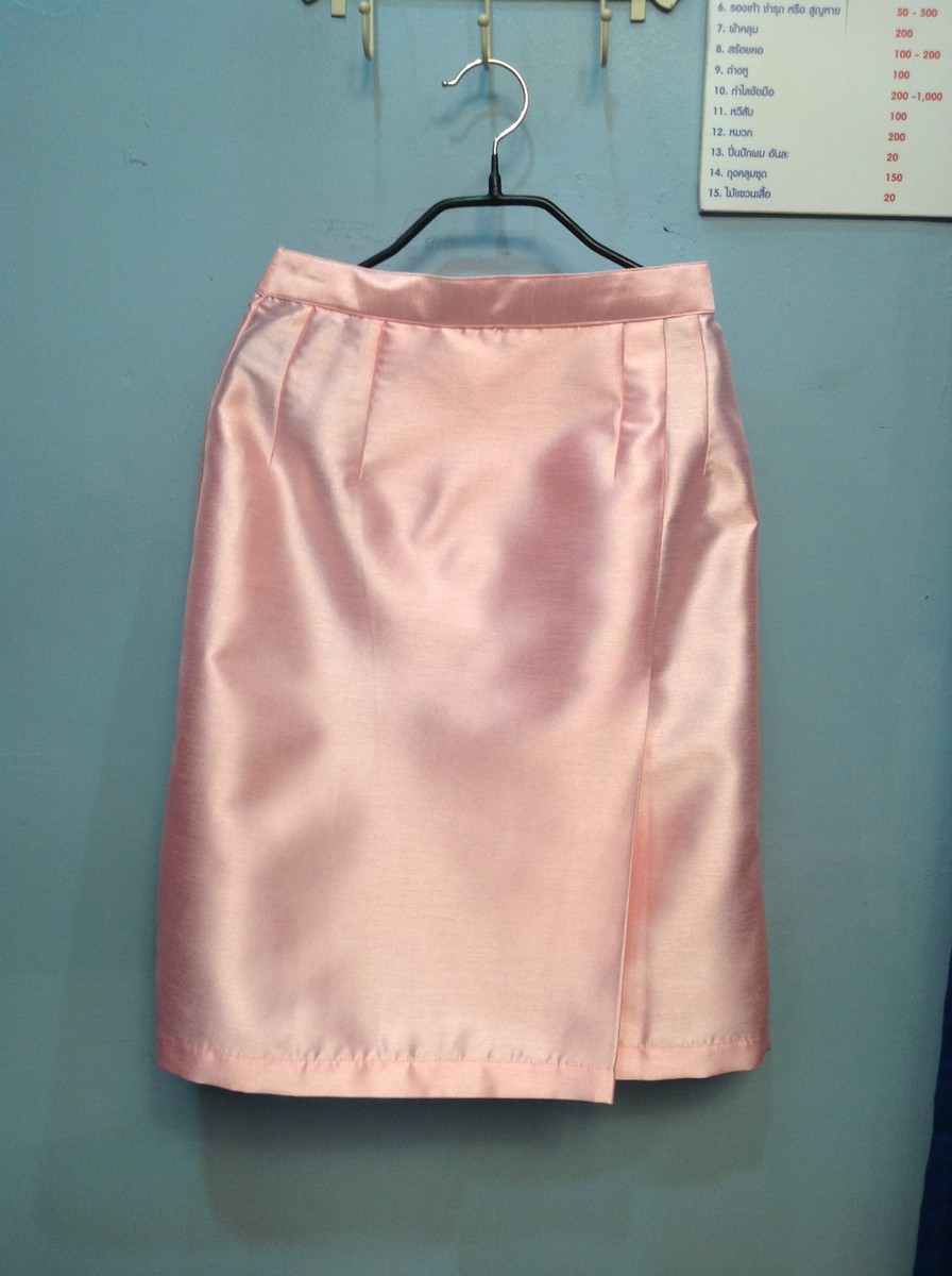 กระโปรง-ไหมเทียม ชมพู(XL)-05(ห้ามจองหาไม่เจอ) ชุดไทย ชมพู