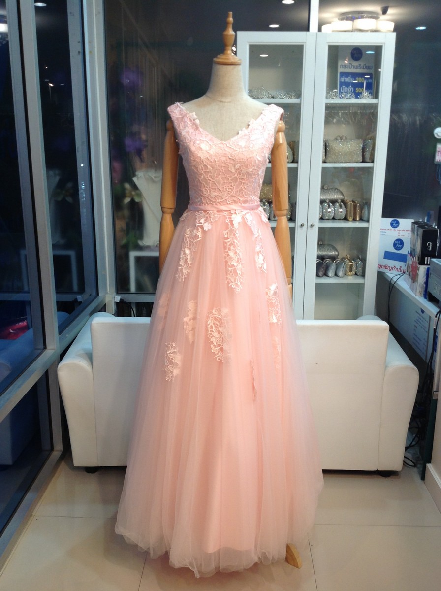 เครือวัลย์ ลูกไม้ ยาว ชมพู(ขาย900บาท) ชุดราตรียาว ชมพู