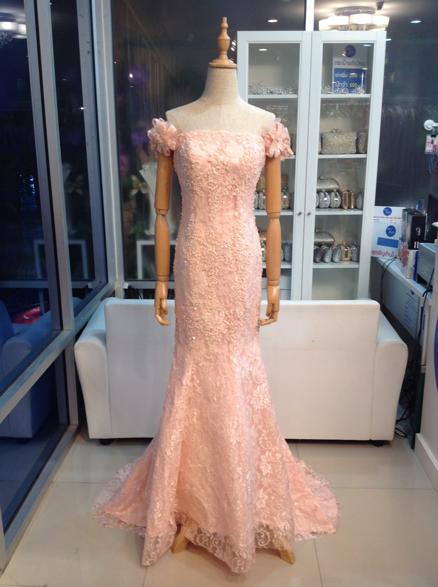 เวโรนิก้า ลูกไม้ ยาว ชมพู (ขาย1000บาท) ชุดราตรียาว ชมพู