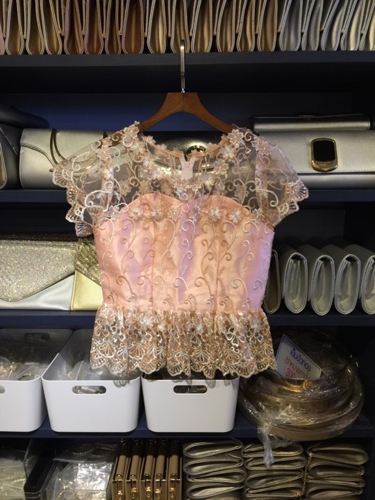 เสื้อไทย-ลูกไม้อินโด ชมพู L-09 ชุดไทย ชมพู