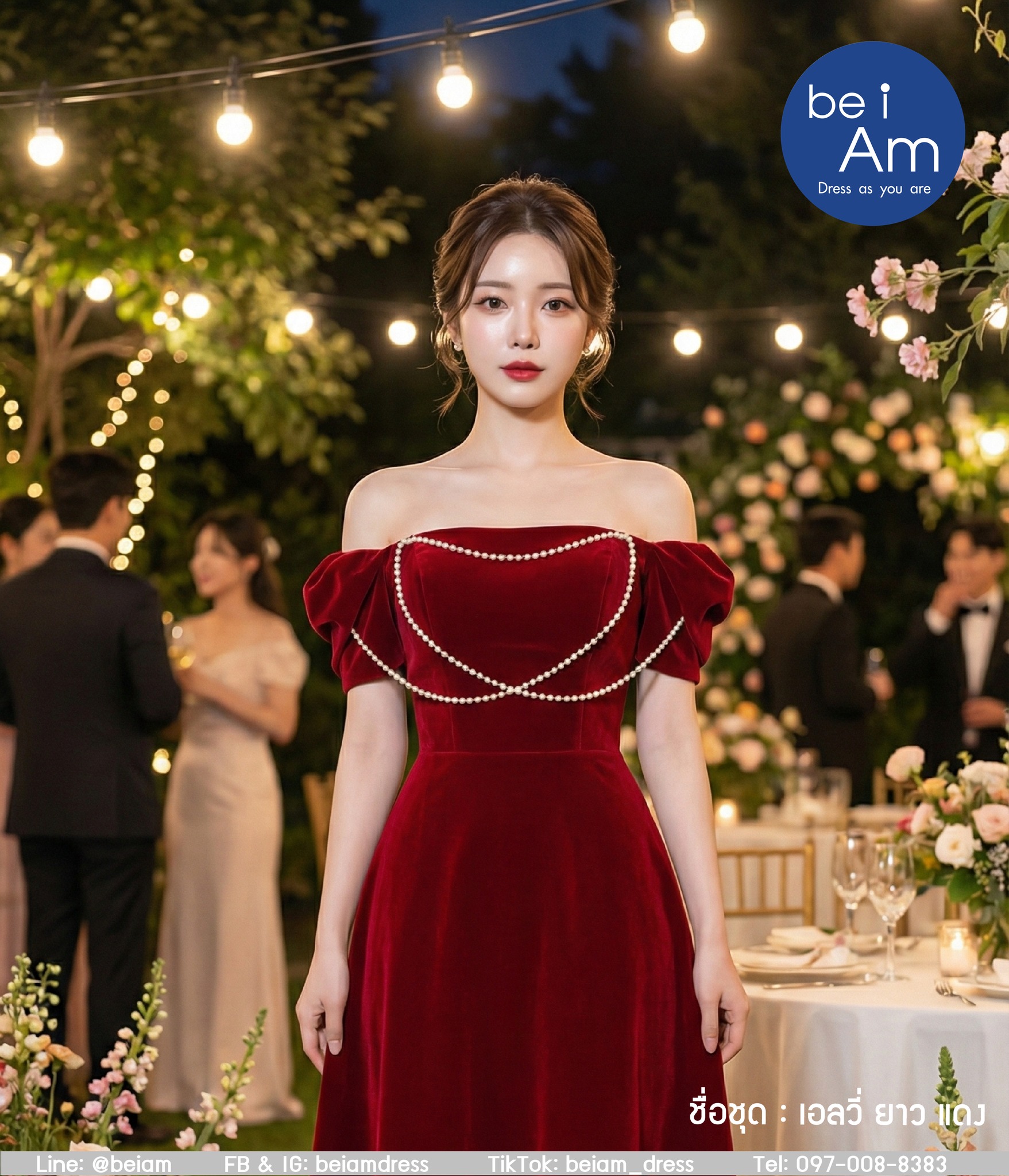 cwn เอลวี่ยาว แดง ชุดราตรียาว แดง