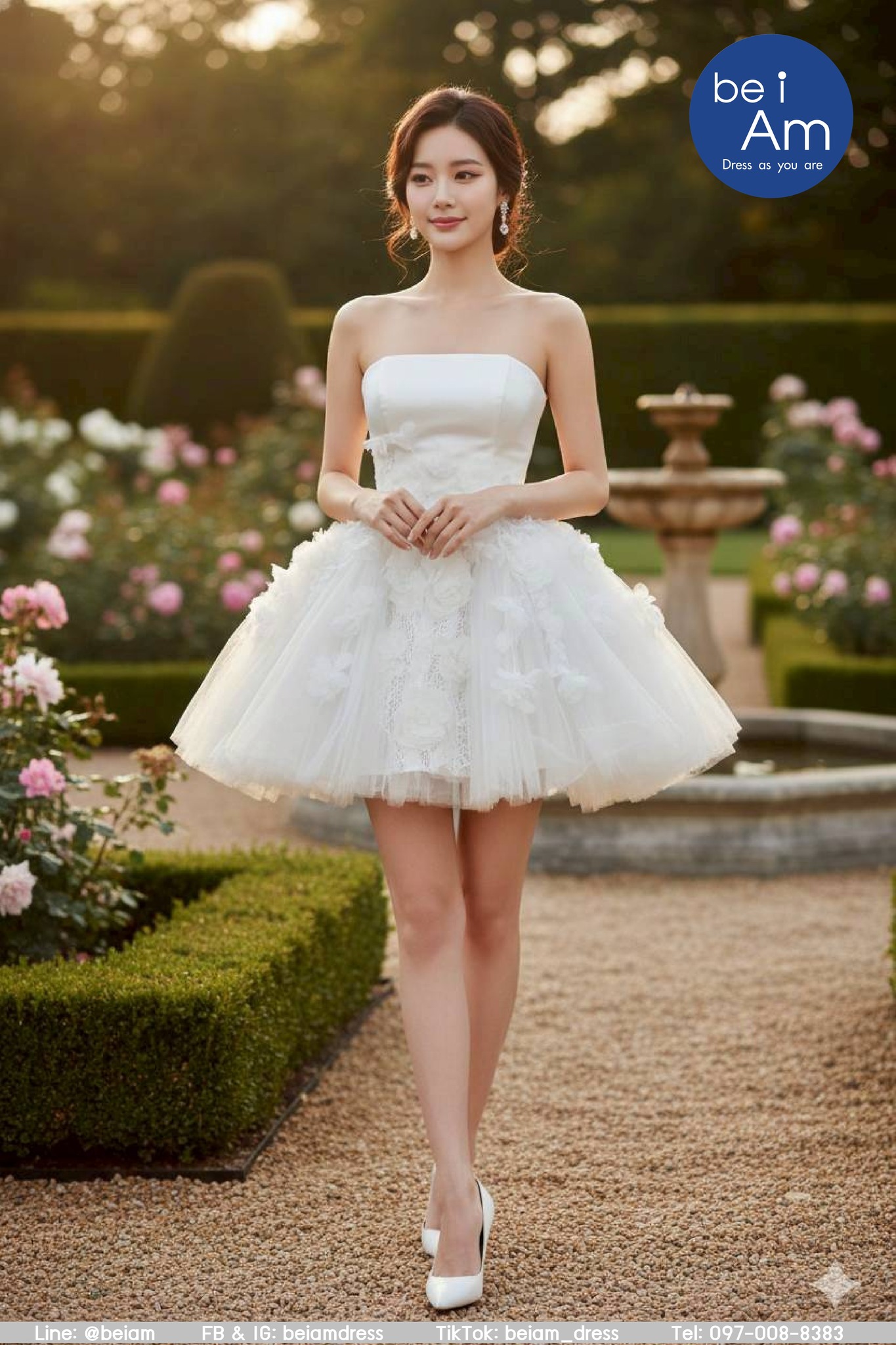 cwn บลูเก้สั้น ขาว ชุดราตรีสั้น ขาว