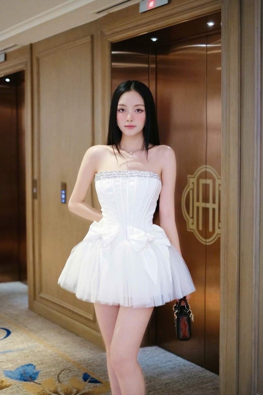 Sri โบวี่ สั้น ขาว ชุดราตรีสั้น ขาว